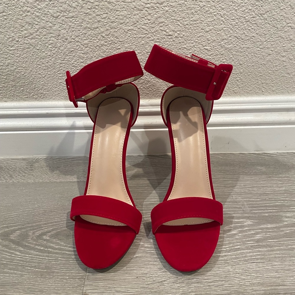 New Suedette Buckle Detail Heeled Sandals
